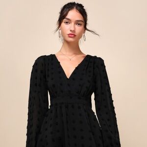 Lulus Always On Repeat Black Clip Dot Long Sleeve Mini Dress - Size XS